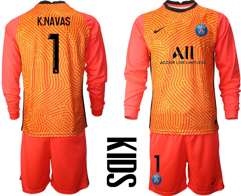 Youth 2020-2021 club Paris St German red goalkeeper long sleeve #1 Soccer Jerseys->paris st german jersey->Soccer Club Jersey